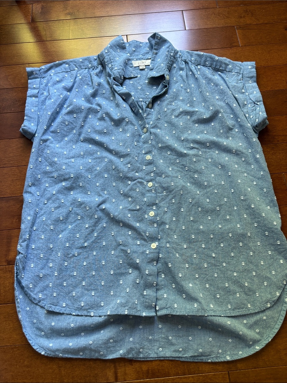 LOFT Women’s Chambray Short-Sleeve Button-Up Top in Light Blue